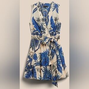 BANANA REPUBLIC Stampa Mini Dress Blue Floral beige cotton